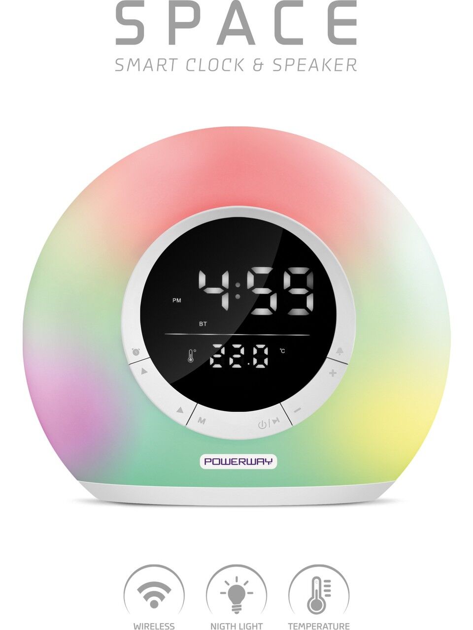 Powerway Saat Alarm USB Aux Müzik Çalar Radyo Gece Lambası Taşınabilir Space Bluetooth Hoparlör