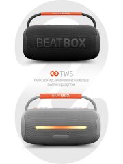 Powerway Beatbox Siyah LED Işıklı Ses Bombası USB Sd Aux Fm Radyo Bluetooh Hoparlör