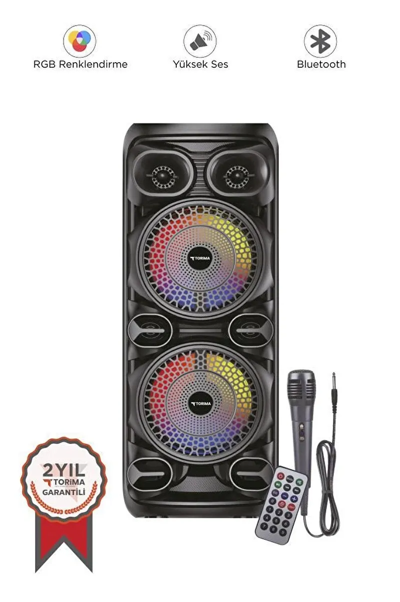 Torima D28 RGB Işıklı Mikrofonlu Kumandalı USB/TF/BT/FM/AUX Siyah Bluetooth Hoparlör