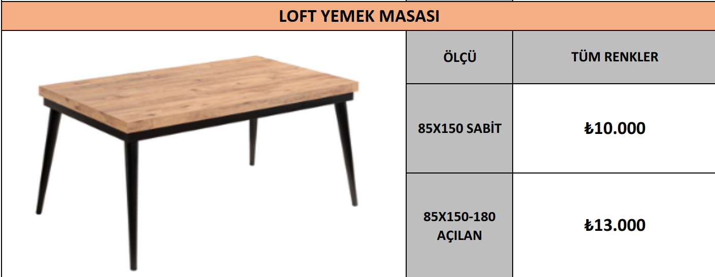 LOFT YEMEK MASASI