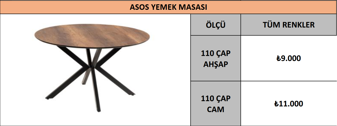 ASOS YEMEK MASASI