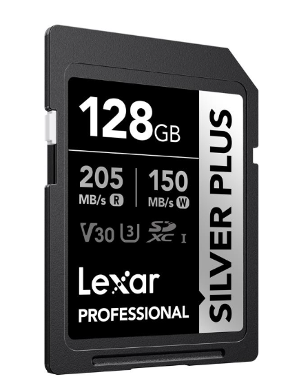 LEXAR 128GB PROFESSIONAL SILVER PLUS SDXC UHS-I CARDS UP TO 205MB/S READ 100MB/S WR