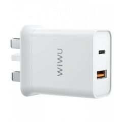 Wiwu RY-20UK Çift USB Hızlı Duvar Şarj Cihazı 20W Hızlı Şarj Adaptörü, Beyaz