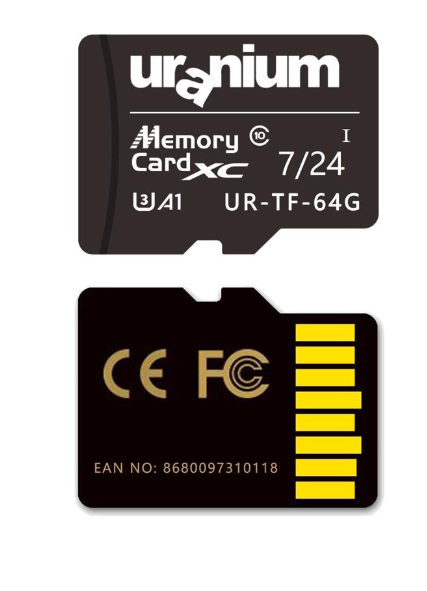 URANIUM 64GB UR-TF-64G MICRO SD CARD U3 7/24 SURVEILLANCE 100/40MBS INDUSTRIAL HAFIZA KARTI