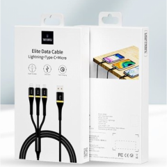 Wiwu ED-104 3 in1 1.2m USB Şarj Kablosu, Siyah