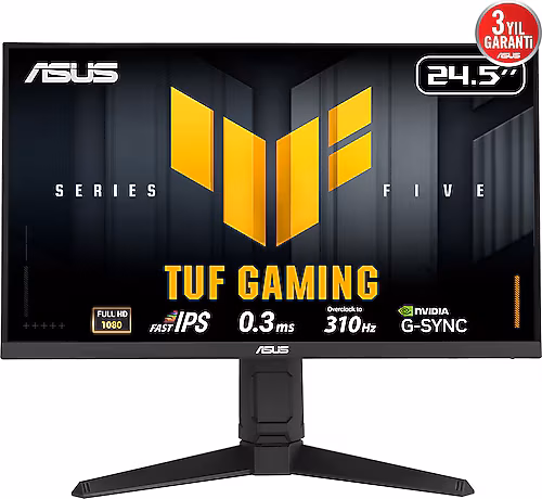 ASUS 24.5 TUF GAMINGVG259QMRL5A IPS 1MS 310MHZ 1XHDMI 2XDP FHD 1920X1080 HOPARLÖR YÜKSEKLİK AYARI PIVOT VESA SİYAH